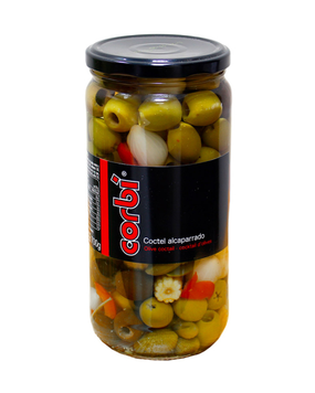 Оливки Corbi 700г (ЧЕРВОНА) Коктейль Alcaparrado (Каперси,Кукуруд,Огірки,Лук,перець) б\к (уп/8шт) 00-00007935 фото