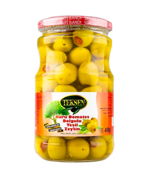 Оливки TEKSEN фаршировані 400г з Помідором (скло) (8699250032927) ЦБ-00001830 фото