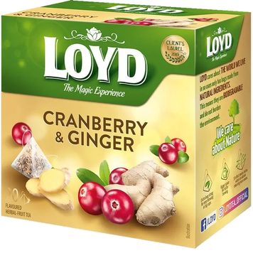 Чай LOYD (20 пірамідок) 40г Журавлина+Імбир Cranberry & Ginger (уп/10шт) 00-00004536 фото