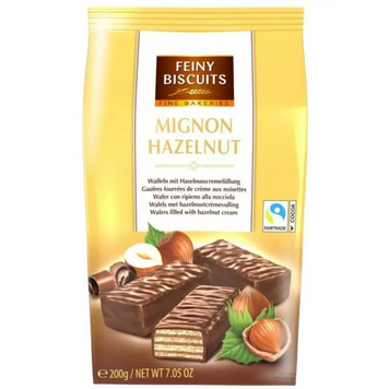 Вафлі Feiny Biscuits 200г Mignon Hazelnut (золота пачка) (ящ/10шт) 00-00004139 фото