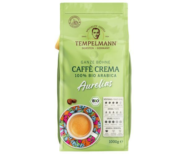 Кава ЗЕРНОва Tempelmann 1кг Aurelias Espresso BIO (уп/8шт) 00-00008158 фото